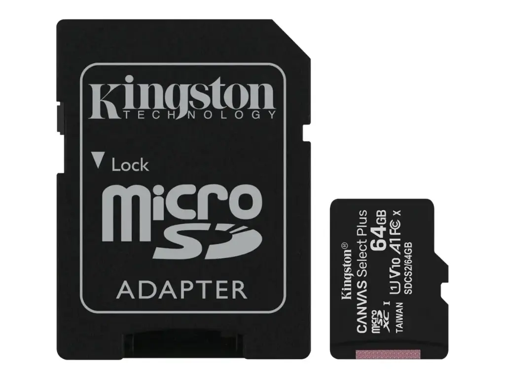 MICRO SD KINGSTON 64GB MICSDXC CANVAS SELECT PLUS 100R A1 C10 CARD CH803KNG98