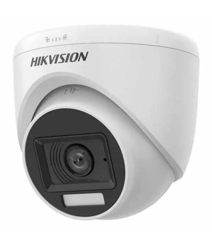 CÁMARA DOMO TORRETA LENTE FIJO CON AUDIO INTEGRADO Y LUZ DUAL DE 2MP 30MTS IR EXIR, 20MTS LUZ BLANCA. MOD. DS-2CE76D0T-LPFS