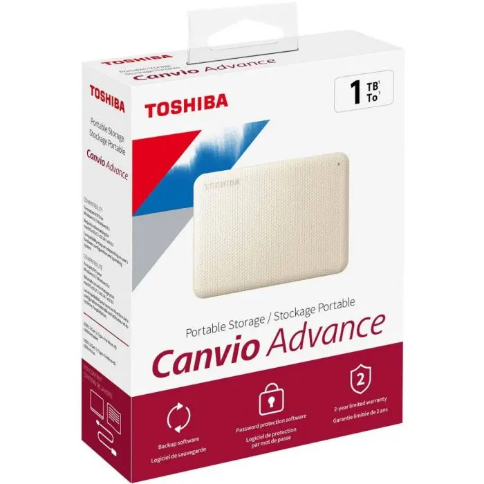 DISCO DURO EXTERNO 1TB TOSHIBA CANVIO ADVANCE USB 3.0 COLOR BLANCO 1TB-TOSEXT-CABL
