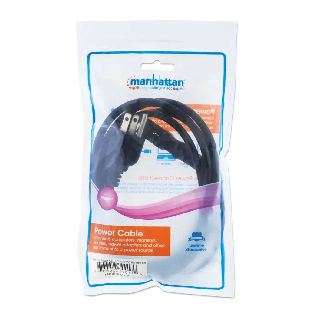CABLE MANHATTAN 300179 DE ALIMENTACION (A/C) PARA MONITOR 3 PINES 6 PIES 1.8M COLOR NEGRO CABLE-IEC320-6P