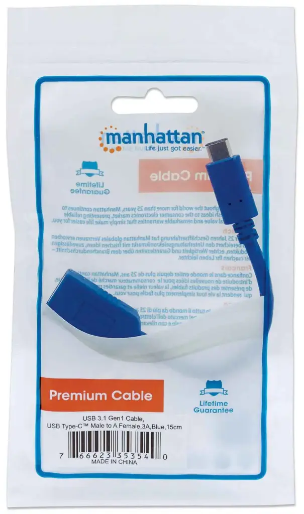 ADAPTADOR MANHATTAN 353540 USB TIPO C 3.1 MACHO A HEMBRA TIPO A AD-MH-USCBA3540