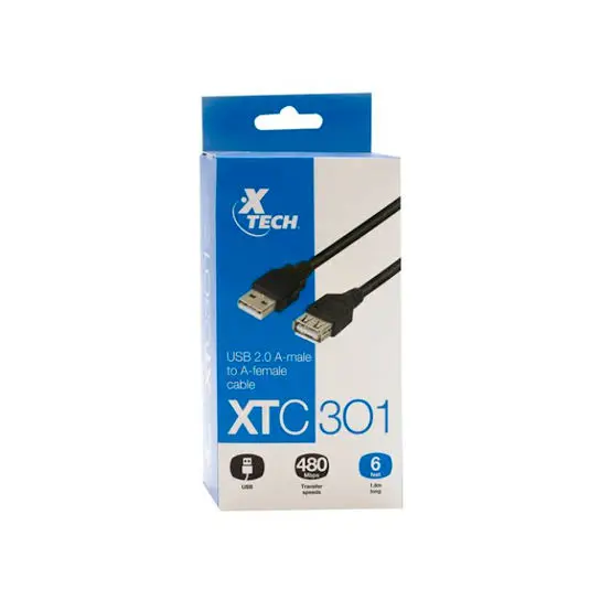 CABLE XTECH XTC 301 6FT USB 2.0 A MALE TO A FEMALE XTC-301