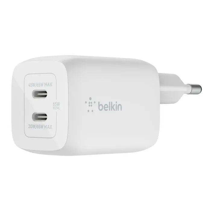 CARGADOR BELKIN DUAL USB C GAN WALL CHARGER WITH PPS 65W WCH013DQWH