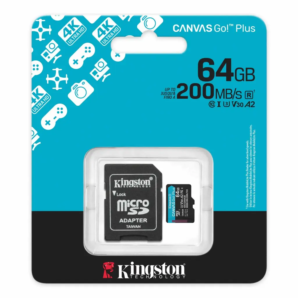 MICRO SD KINGSTON 64GB MICROSDXC CANVAS GO PLUS GEN4 200MB/S A2 SDCG4/64GB