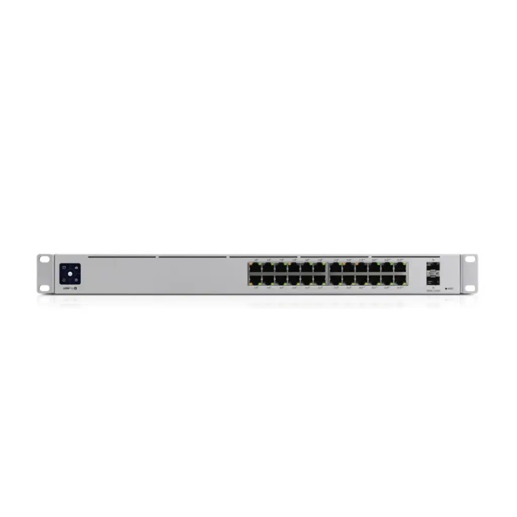 SWITCH UNIFI PROFESIONAL 24 PUERTOS POE, CAPA 3 ADMINISTRABLE, PUERTOS: (24) RJ45 DE 1GBE (16 POE  Y 8 POE  ) Y (2) SFP  DE 10G, 400W, MARCA UBIQUITI. USW-PRO-24-POE