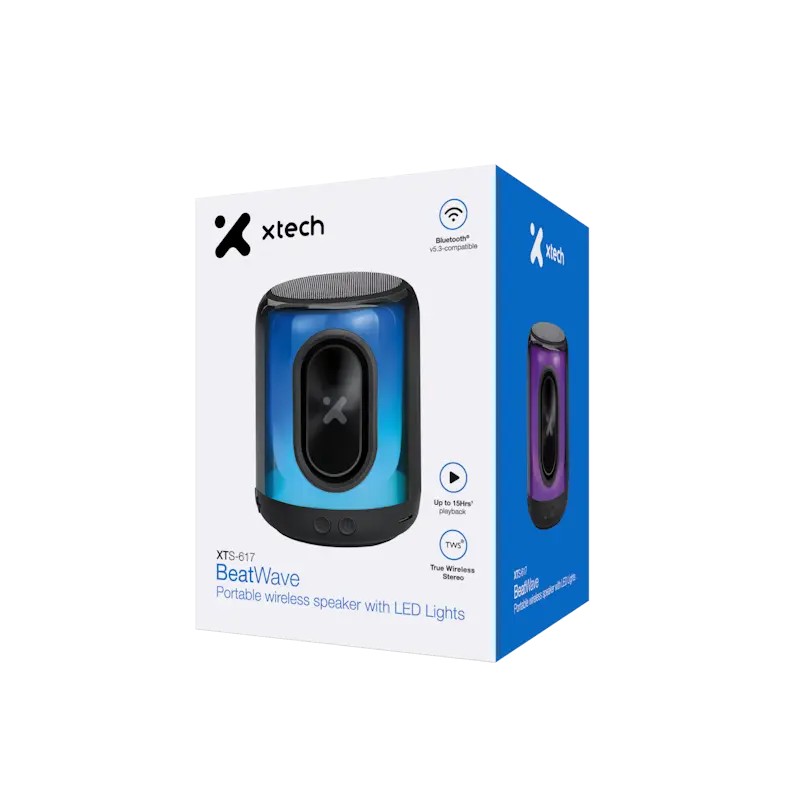 BOCINA XTECH INALAMBRICA, PORTATIL BLUETOOTH CON LUCES LED Y TECNOLOGIA
