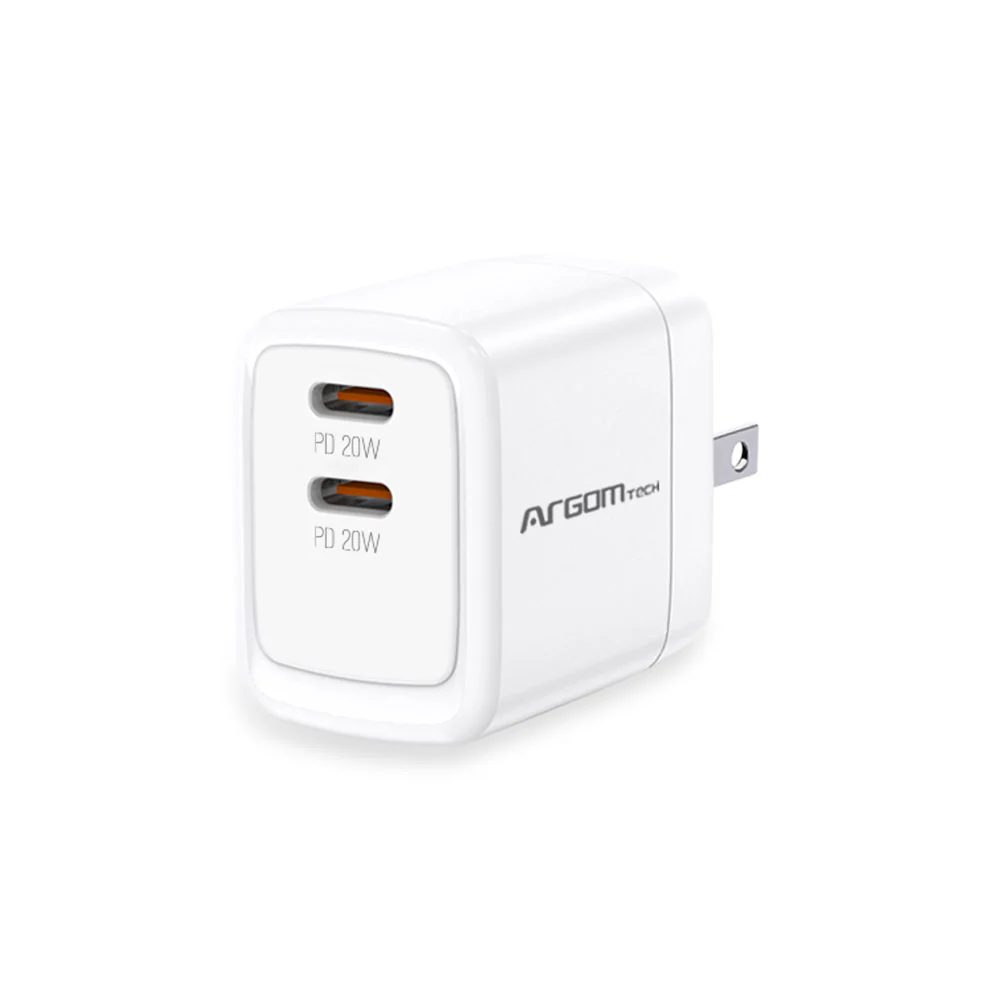 CARGADOR ARGOM CON POTENCIA DE 40WATSS CON 2 PUERTOS USB C DE PARED ARG AC 0132WT CARUSB-ARG-132B