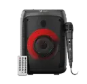 BOCINA XTECH CON MICROFONO Y CONTROL REMOTO BLUETOOTH CON LUCES LED COLOR NEGRO